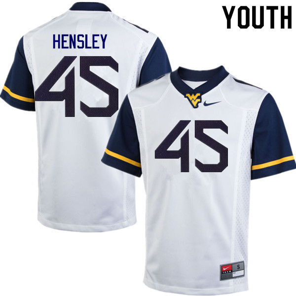 Youth #45 Adam Hensley West Virginia Mountaineers College Football Jerseys Sale-White - Click Image to Close